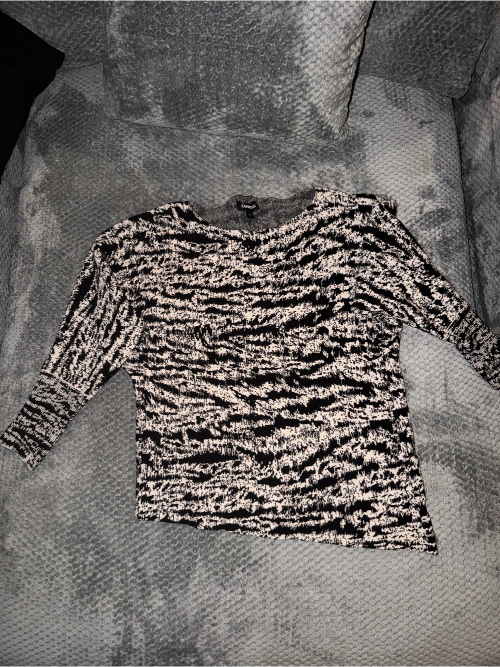 Express Black and White Textured Knit Pullover